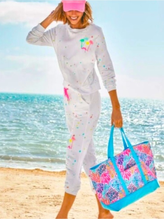 Lilly Pulitzer Pants - Lilly Pulitzer Women Mallie Neon Paint Splatter Knit Jogger Pants Resort White L